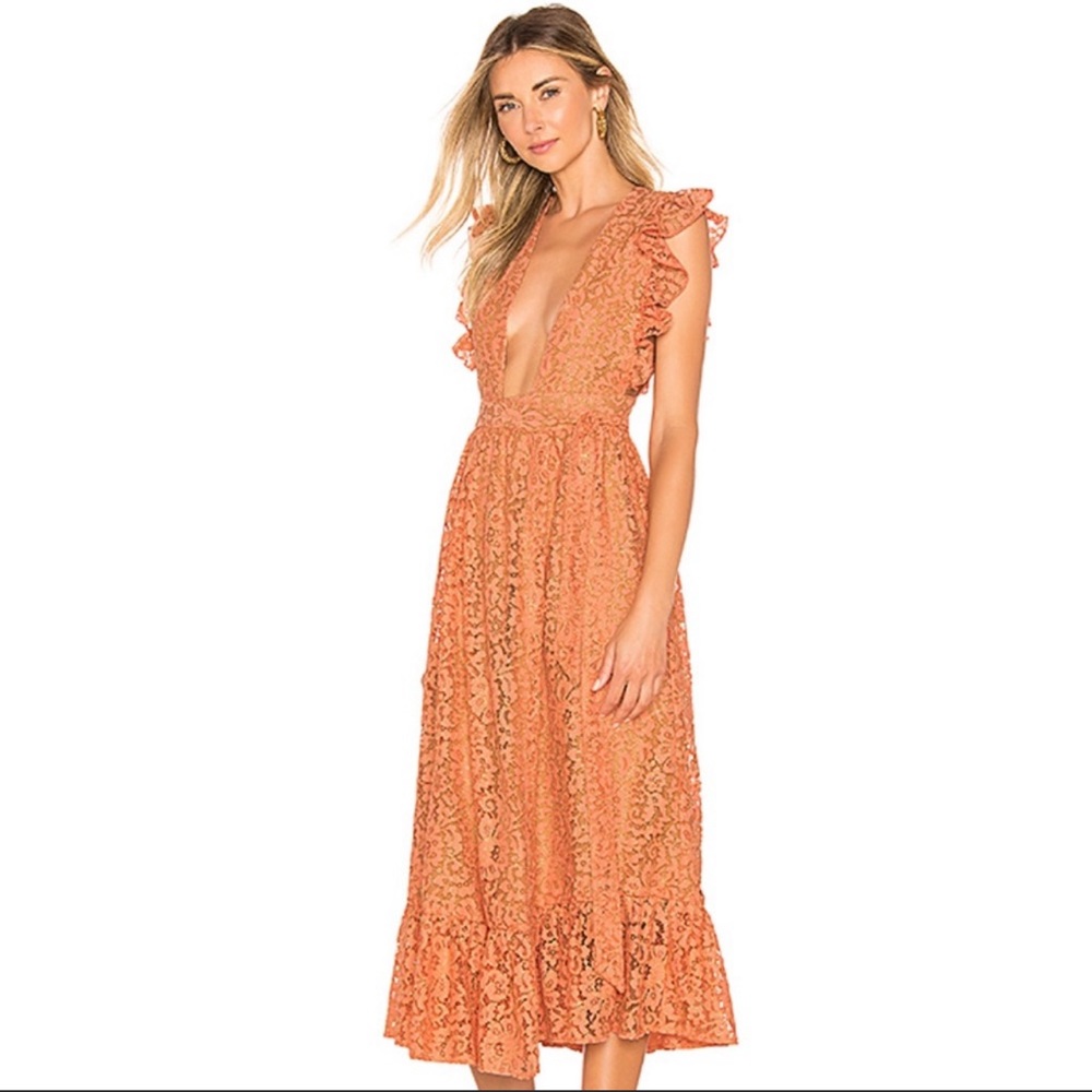 NWOT Mistwood Lace Dress in Golden Coral - Revolve